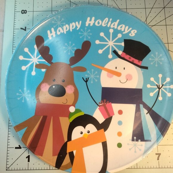 Happy Holidays Decorative Plate Reindeer Snowman Penguin - Picture 3 of 4